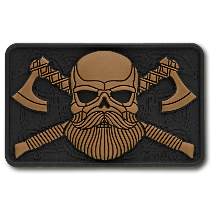M-Tac Tactical Beard Skull Patch - Military Morale Patch for Gear, Jackets, Backpacks, and Hats - Hook Fasteners for Clothes and Tactical Equipment (Black/Coyote) - Image 1